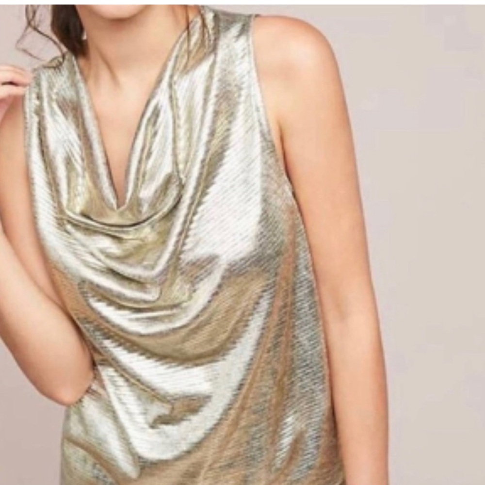 Anthropologie Sunday in Brooklyn NWT metallic gold cowl neck sleeveless  top